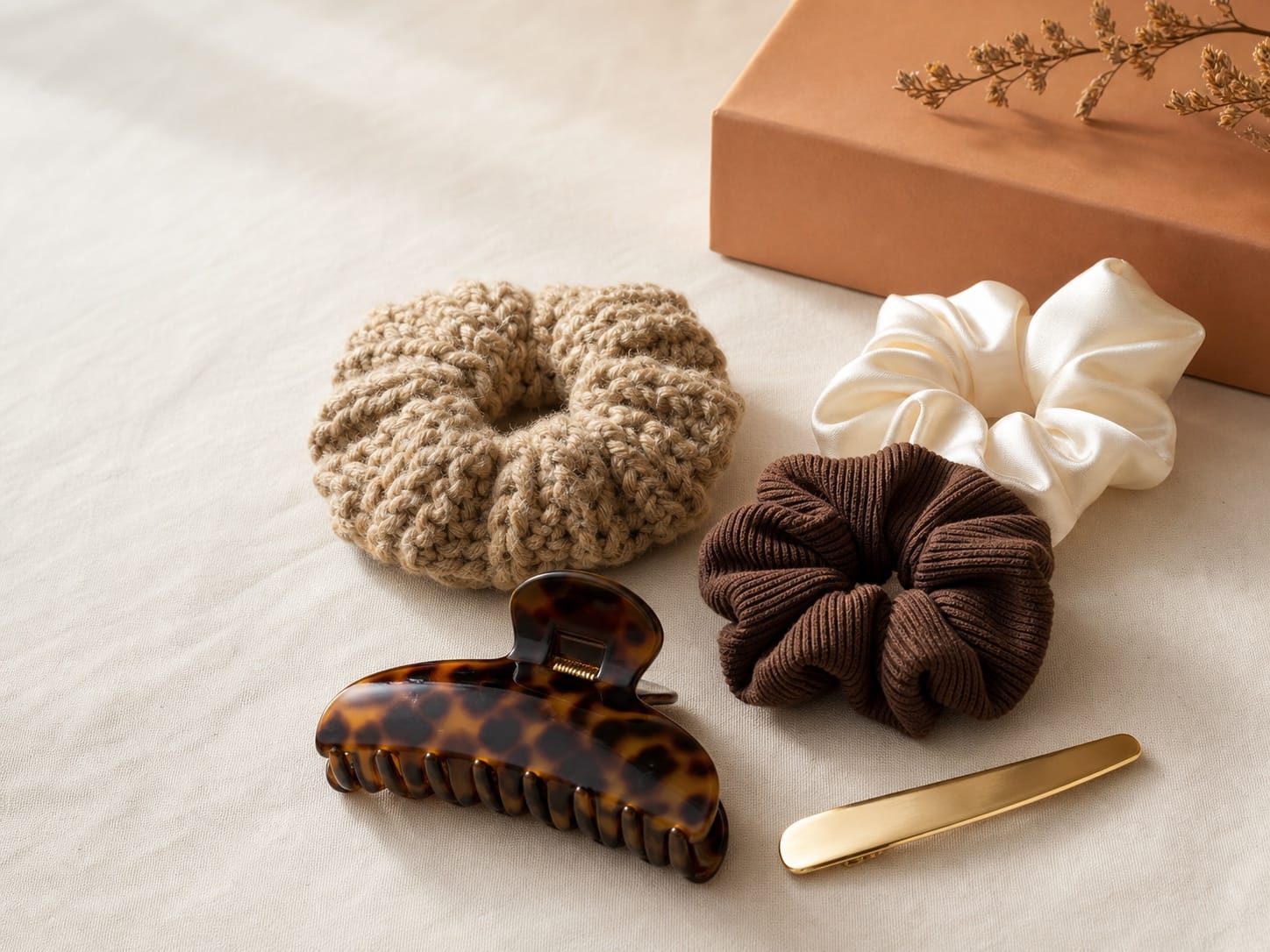 Everyday Loops hair accessories in knit, satin, acetate and metal